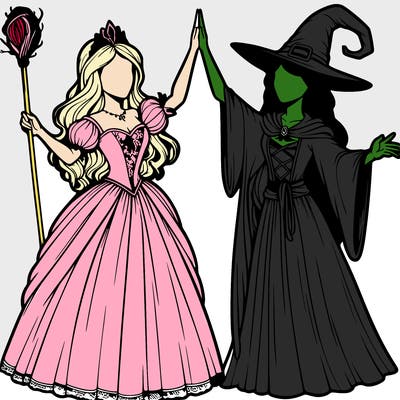 detailed realistic split of a princess and a witch