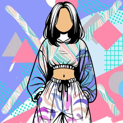 realistic girl faceless with baggy pants and a crop top