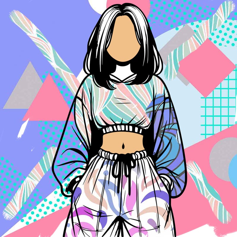 realistic girl faceless with baggy pants and a crop top