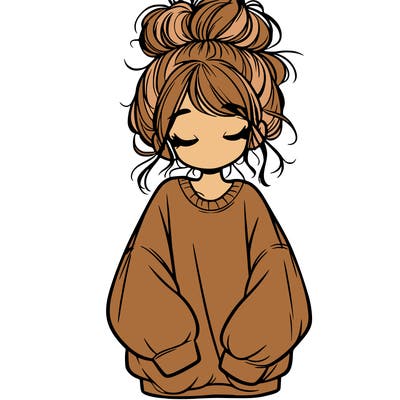 girl with baggy sweatshirt and messy bun
