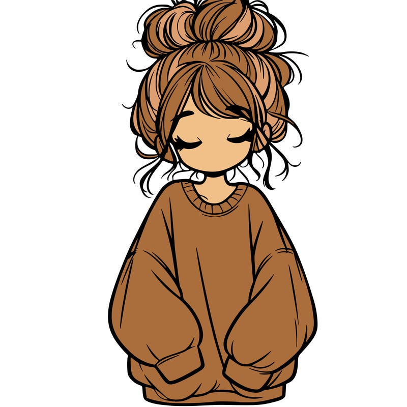 girl with baggy sweatshirt and messy bun