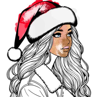 realistic girl in santa hat