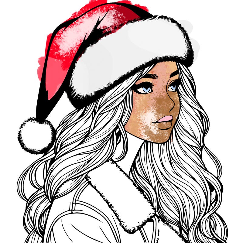 realistic girl in santa hat