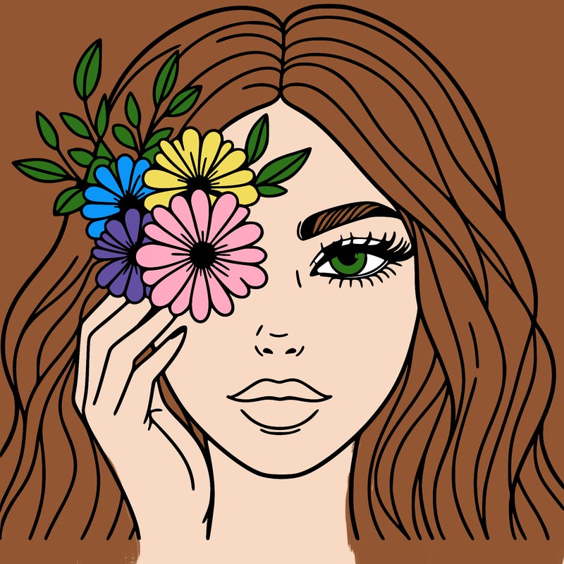 woman with flowers over her left eye