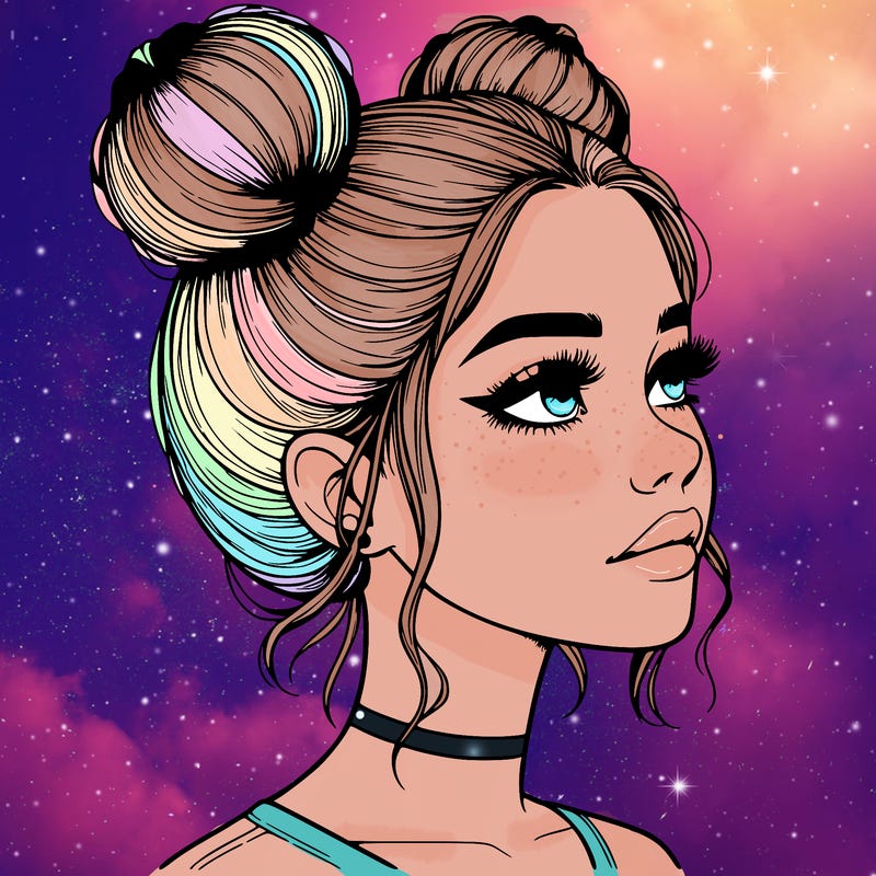 realistic girl with buns on the top of her head