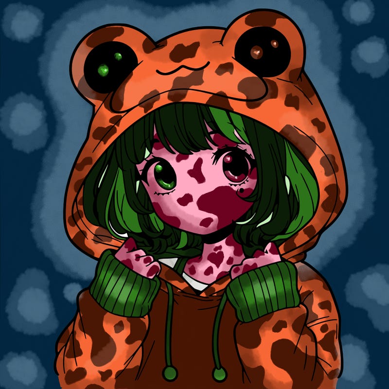 a cute teenage girl wearing a frog hoodie