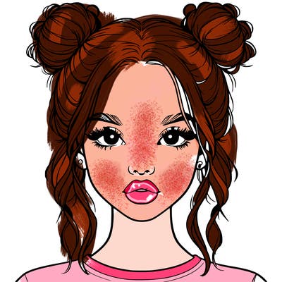realistic girl with two buns in hair and lips