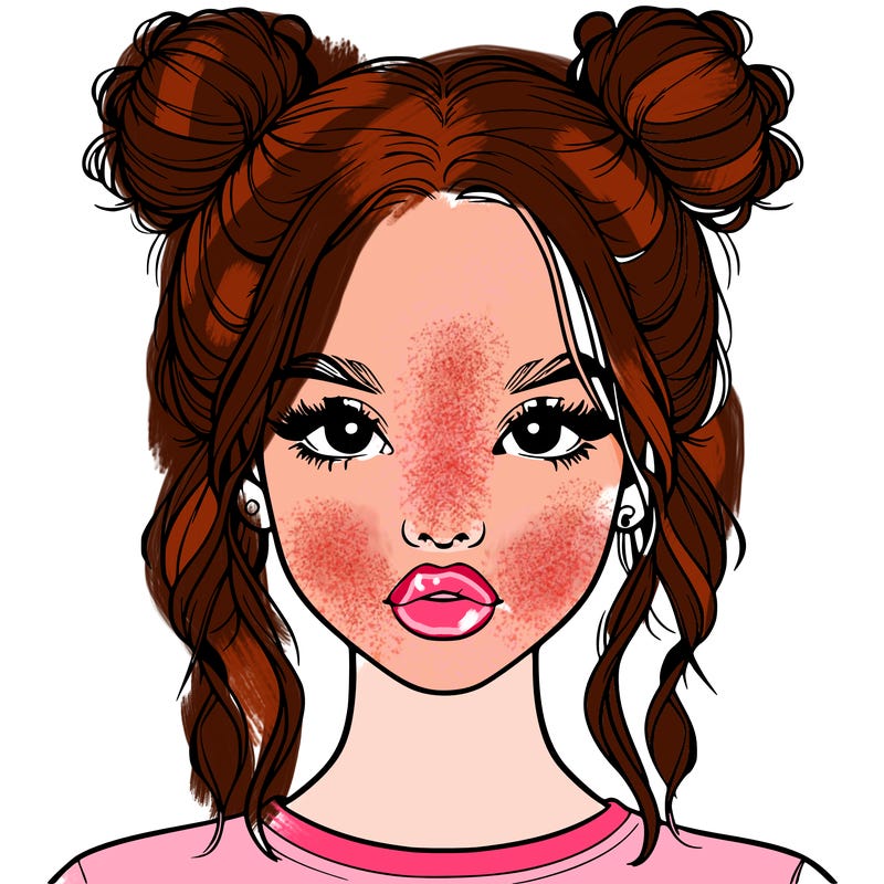 realistic girl with two buns in hair and lips