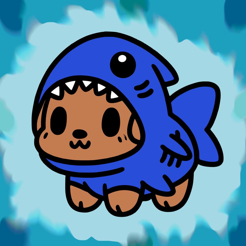 cute dog wearing a shark costume