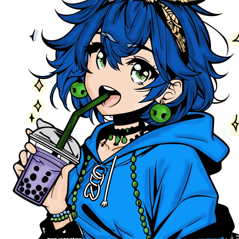 hot baddie anime girl drinking boba and biting the straw
