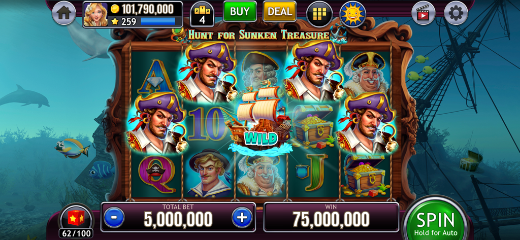 Slots of Luck Vegas Casino - Gameplay de machine à sous sur le thème des pirates dans l'application Slots of Luck Vegas Casino