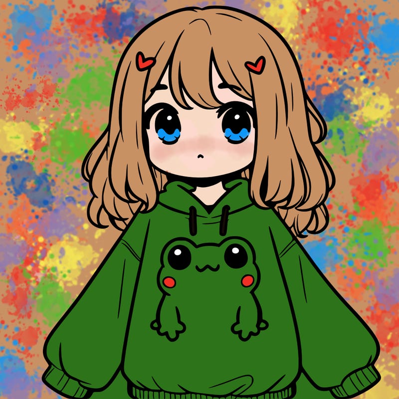 girl wearing frogging sweatshirt