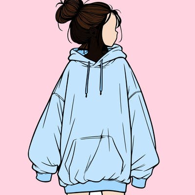 realistic girl with a oversized sweatshirt on and a bun