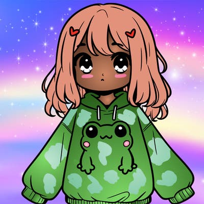 girl wearing frogging sweatshirt