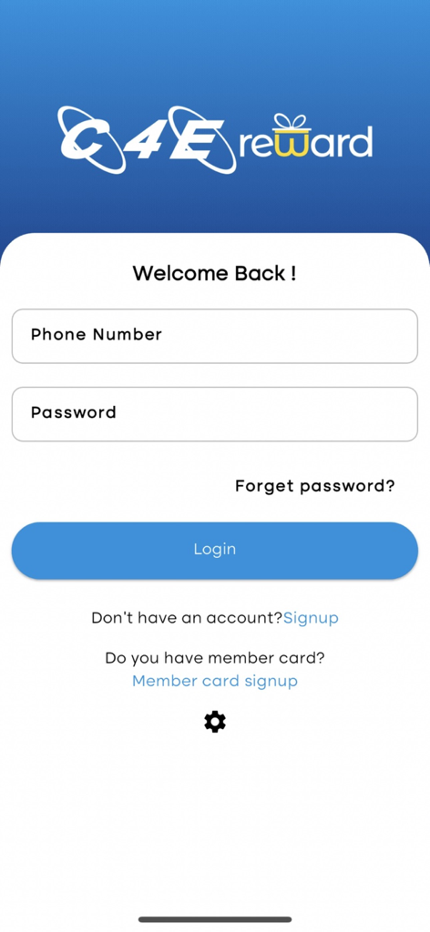 Anmeldebildschirm der C4E Rewards App für Treuekäufe im Computer- und Mobilcenter