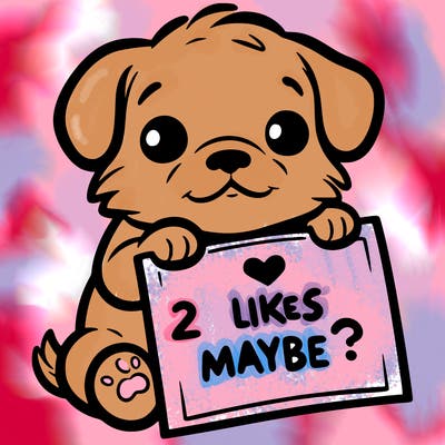a puppy holding a sign that says 2 likes maybe?