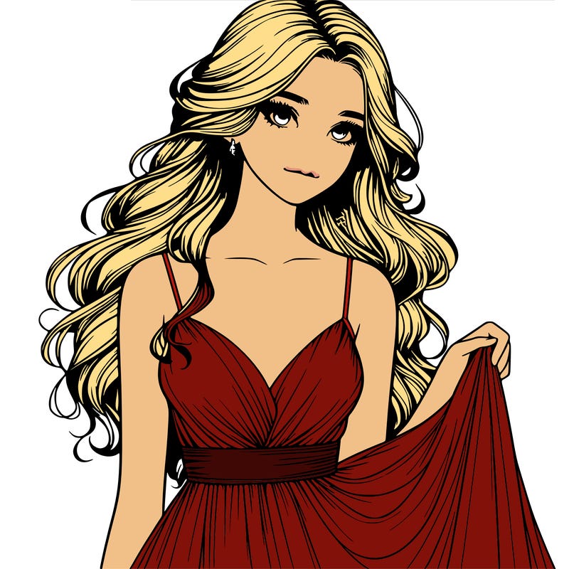 realistic girl in flowy silky prom dress