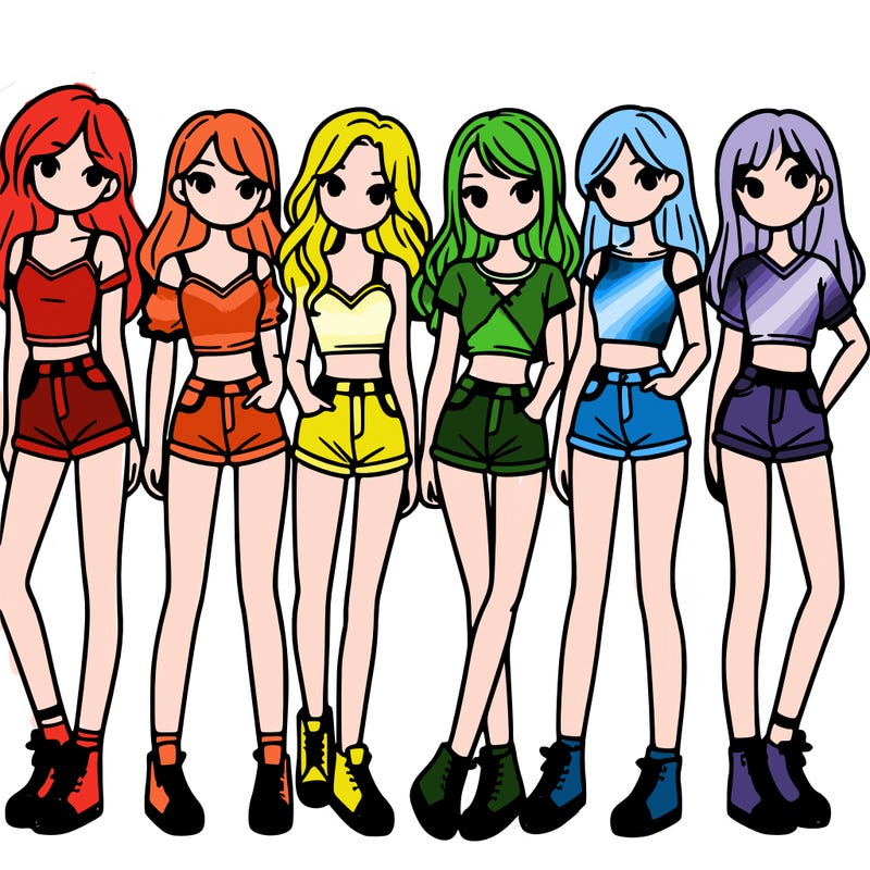 a group of girls wearing crop tops and shorts