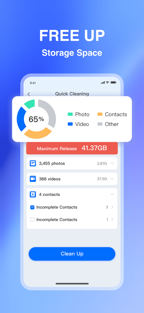 AI Cleaner-Clean Storage Space - AI Cleaner app interface showing a storage usage chart and quick cleaning options for photos and videos