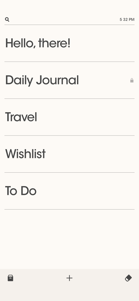 Simplife - Minimalist user interface of Simplife app showing categorized notes like Daily Journal, Travel, and Wishlist