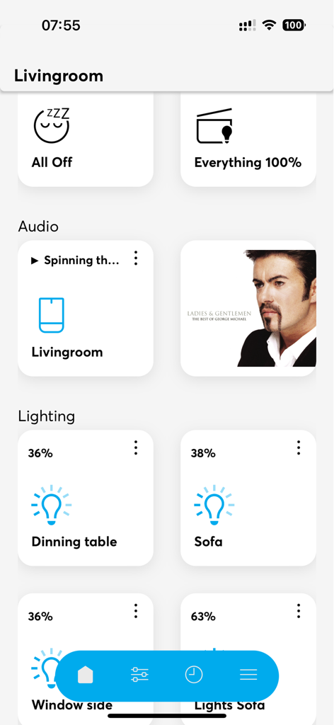Interfaz de hogar inteligente para control de iluminación y audio de sala de estar