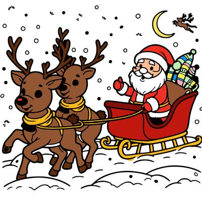 reindeer guiding santa's sleigh