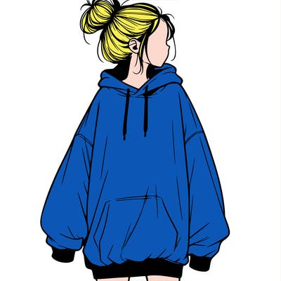 realistic girl with a oversized sweatshirt on and a bun