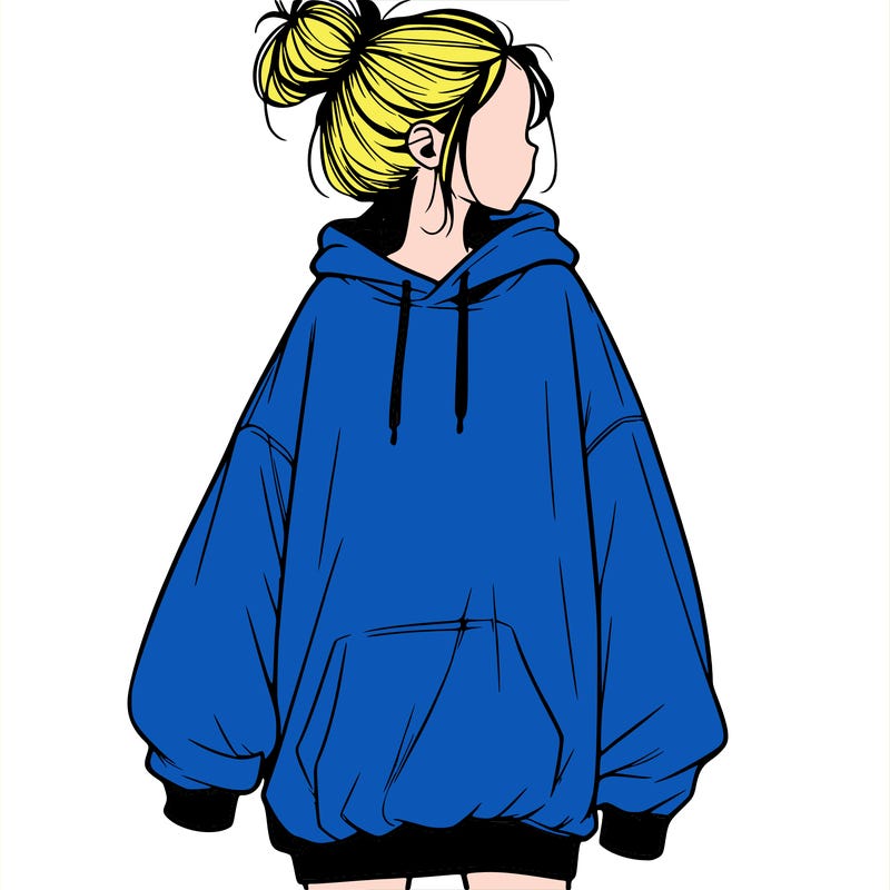 realistic girl with a oversized sweatshirt on and a bun