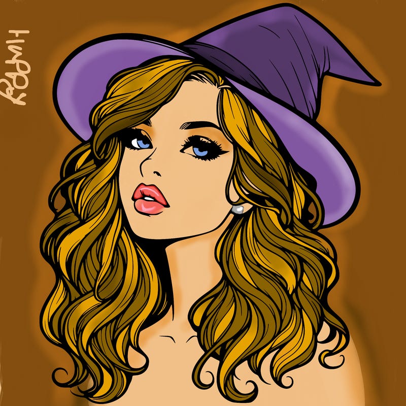realistic witch girl with wavy hair and lips