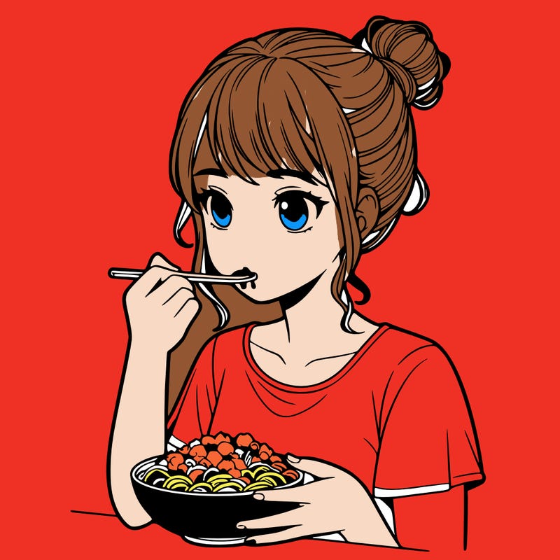 a realistic girl, eating food