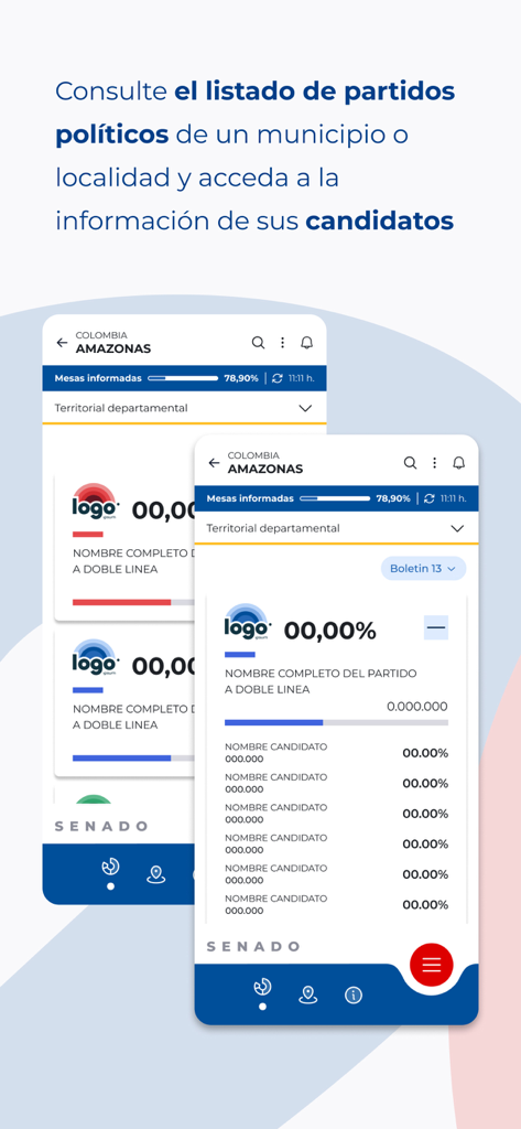 Real-time election results for political parties and candidates in the Colombian Congress app