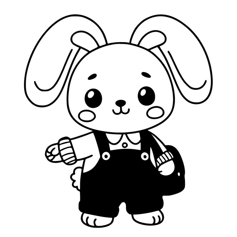 purple rabbit red overalls