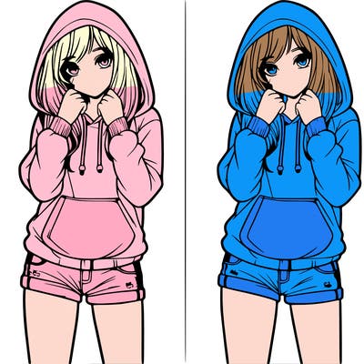 realistic girl in shorts and hoodie