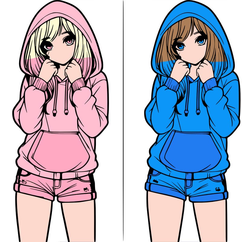realistic girl in shorts and hoodie