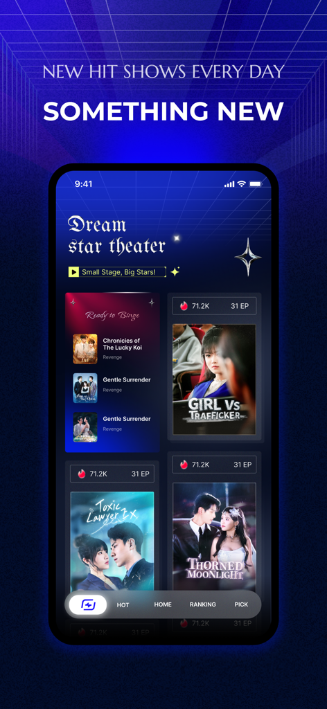 Zarely - Home screen of Zarely app featuring a variety of vertical short-form drama shows and trending series