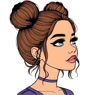 realistic girl with buns on the top of her head