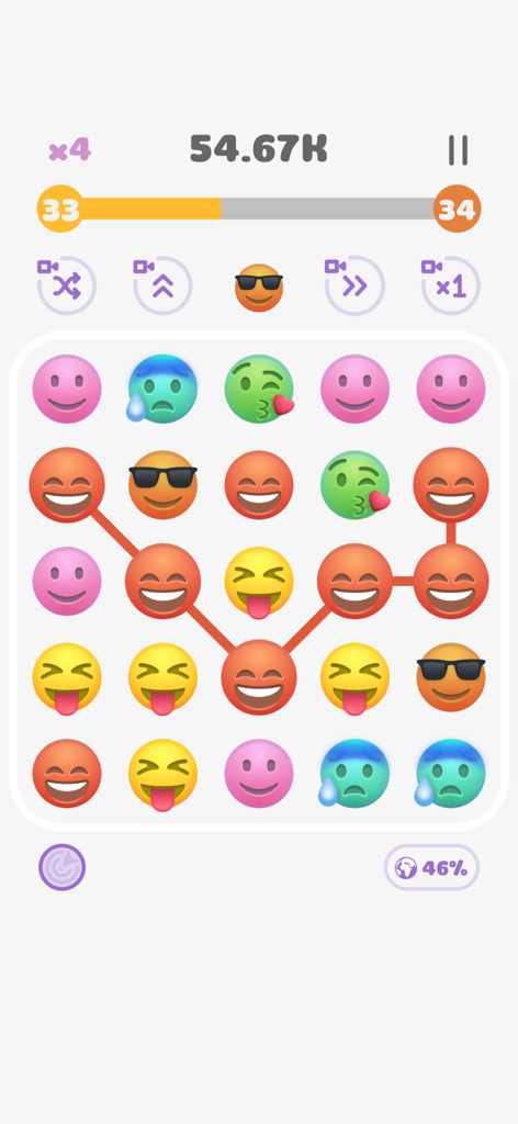 Connect the Pops! - Gameplay de Connect the Pops mostrando burbujas emoji conectadas por una línea