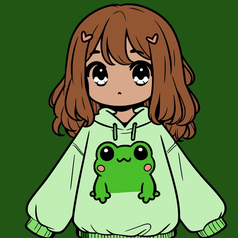 girl wearing frogging sweatshirt
