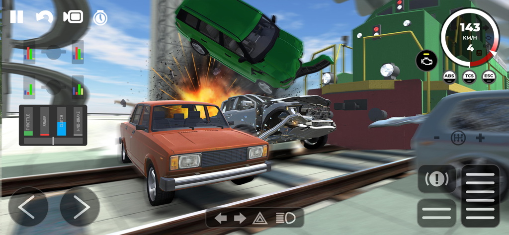 Beam Drive Crashes Original 3D - A high impact car crash simulation featuring a train collision and flying vehicles with realistic destruction physics