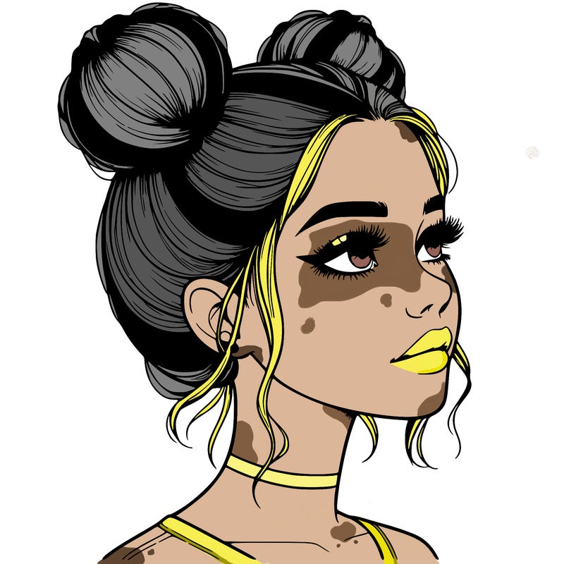 realistic girl with buns on the top of her head