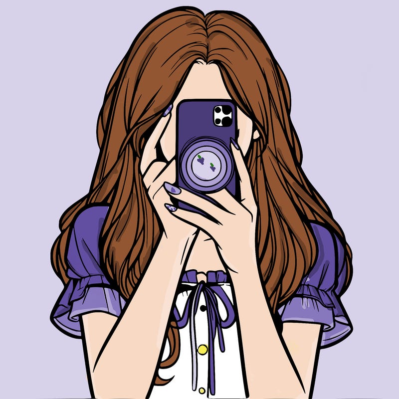 a realistic girl holding her phone taking pictures