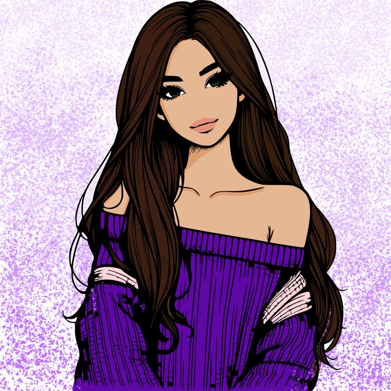 realistic girl with long hair wearing an off the shoulder sweater