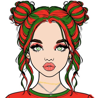 realistic girl with two buns in hair and lips