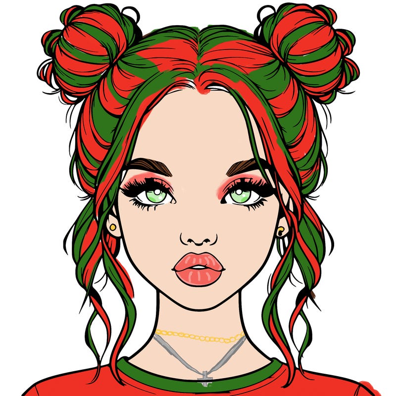 realistic girl with two buns in hair and lips