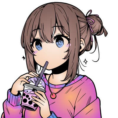manga character drinking boba