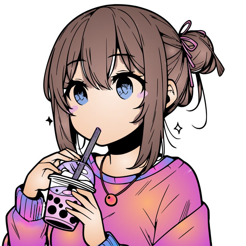 manga character drinking boba