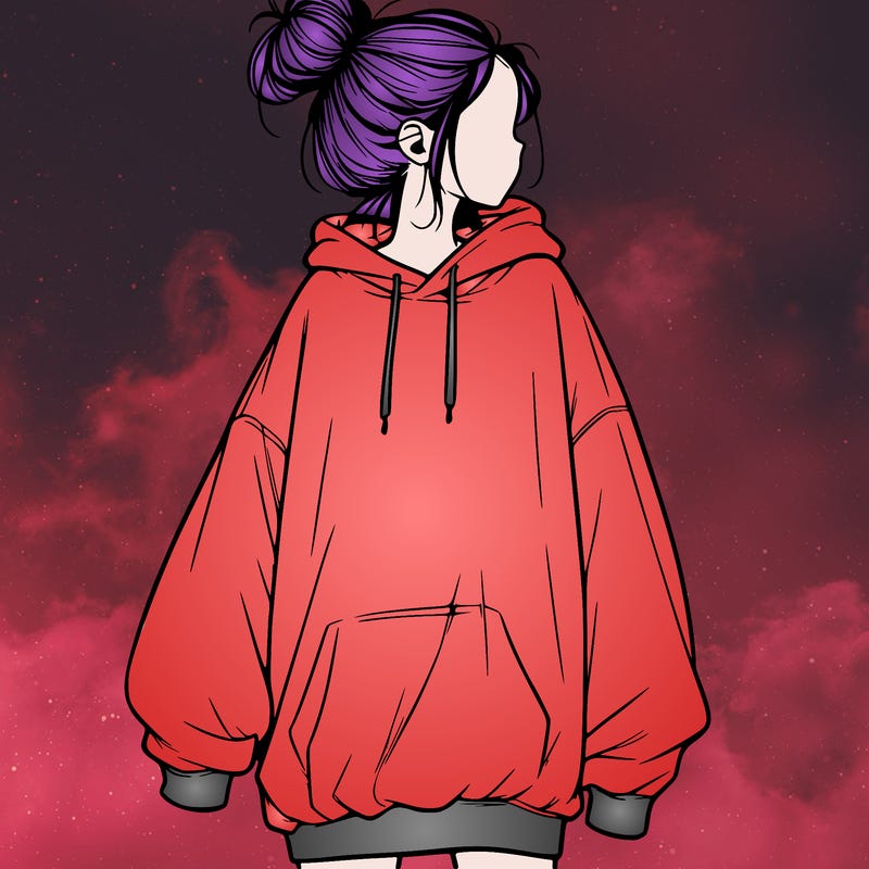 realistic girl with a oversized sweatshirt on and a bun
