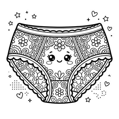 Dive into a world of cuteness with this charming Kawaii Lace Briefs coloring page, featuring a delightful design adorned with intricate floral patterns and an adorable face. Perfect for adding your personal touch and bringing this sweet underwear illustration to life with vibrant colors.