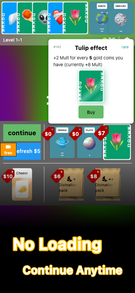 ジョーカーポーカー テキサスフレンジーのショップインターフェース。レアカードと占いパックが表示されています。