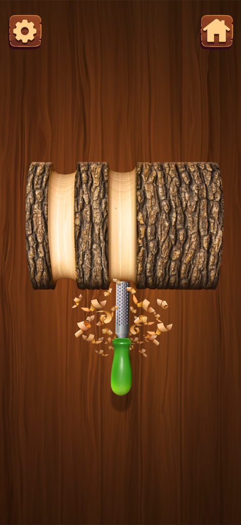 Mini Relaxing Game - pop it - Digital wood carving tool shaving bark off a log in an ASMR mini game